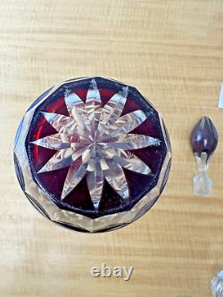 RUBY RED CUT TO CLEAR CRYSTAL DECANTER Great Condition