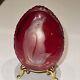 Russian Faberge Ruby Red Art Glass Egg Penguin