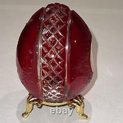 RUSSIAN FABERGE RUBY RED ART GLASS EGG penguin