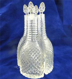 Rare 4 Piece C1830 Antique Regency Diamond Cut Step Glass Decanters Bottles