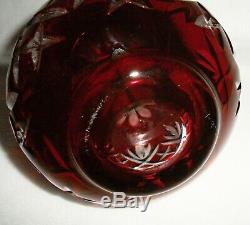 Rare Antique BACCARAT Crystal Glass Ruby Red Cut to Clear Decanter Deeply Cut