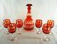 Rare Antique Baccarat Glass Set Red Cut To Clear Decanter & 6 Matching Goblets