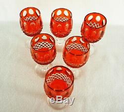 Rare Antique BACCARAT Glass Set Red Cut to Clear Decanter & 6 Matching Goblets
