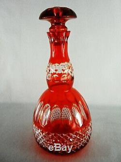 Rare Antique BACCARAT Glass Set Red Cut to Clear Decanter & 6 Matching Goblets