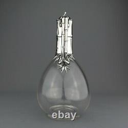 Rare Antique Cut Glass & Solid Sterling Silver Claret Jug Decanter. London 1879
