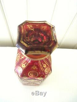 Rare Antique Moser Ruby and Gold Cut Glass Decanter