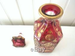 Rare Antique Moser Ruby and Gold Cut Glass Decanter