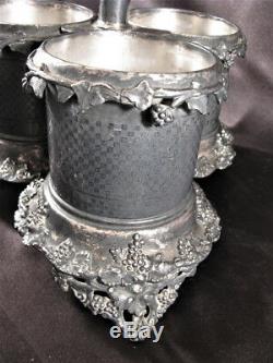Rare Antique Redfield & Rice Silver Tantalus Caddy Cut Glass Decanters ca 1860's