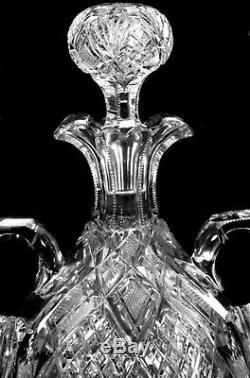 Rare Antique Superior Double Handled Libbey Harvard Pattern Cut Glass Decanter
