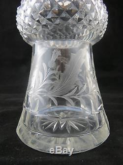 Rare Art Deco Crystal Thistle Pattern Decanter With Hallmarked Silver Collar