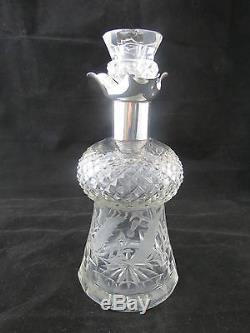 Rare Art Deco Crystal Thistle Pattern Decanter With Hallmarked Silver Collar