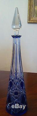 Rare Baccarat Cobalt Blue Cut To Clear Decanter Antique France Crystal