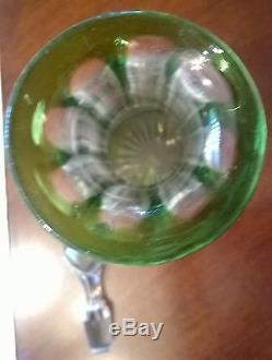 Rare Baccarat Emerald Green Cut To Clear Decanter, 15.4 Tall Antique Crystal