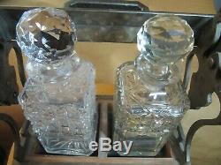 Rare Betjemanns Tantalus Cut Crystal Bottles / Prism Tops Lockable (no key)