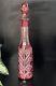 Rare Bohemian Cranberry Blown Glass Cut To Clear Diamond & Starburst Decanter