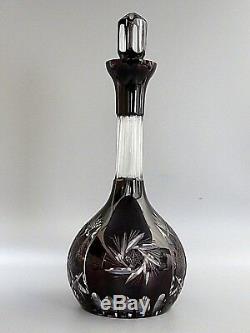Rare Bohemian Crystal Pinwheel Cut To Clear Cherry Round Decanter 14 Tall