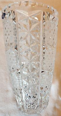 Rare Bohemian Czech Crystal 10 Vase Hand Cut 24% Lead Glass Unique Pattern