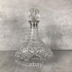 Rare Chantry Silversmith Ships Decanter Cut Crystal Sterling Silver Collar Label
