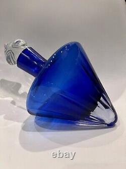 Rare Crystal Cobalt Blue To Clear Glass Decanter & Stopper Reclining Diamond