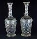Rare Pair Of Antique Cut & Gray Cut Engraved Hollow Diamond Glass Decanters