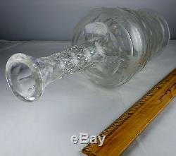 Rare Pair Of Antique Cut & Gray Cut Engraved Hollow Diamond Glass Decanters