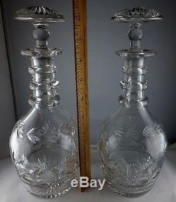 Rare Pair Of Hawkes Triple Ring Neck Decanters Pineapple Motif Cut Glass