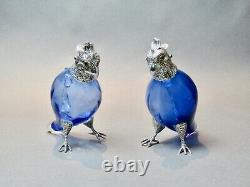 Rare Pair of Edwardian Parrot Decanters, Silver Plate & Mouth Blown Glass c. 1900