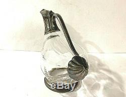 Rare Vintage Design Duck Goose Glass & Silver Plated Trimmed Decanter Pitcher