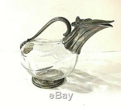 Rare Vintage Design Duck Goose Glass & Silver Plated Trimmed Decanter Pitcher