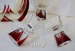 Rare dEcAnTeR sEt Modernist Karl Palda Art Deco Cut Glass red Geometric Crystal