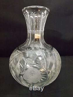 Rare heavy deep american brilliant cut glass decanter/carafe flower vase