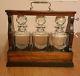 Rare Wood Tantalus With 3 Cut Glass Decanters, Daalderop Pewter, Working Lock