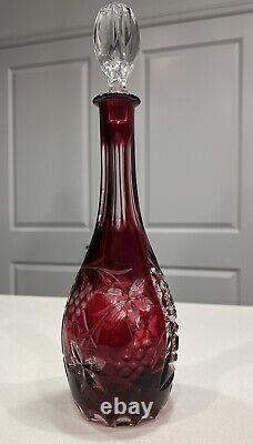 Red Bohemia Cut And Clear Crystal Decanter-Bottle 15 1/4 High