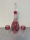 Red Cut/clear Nachtmann Traube Decanter & 2 Cordial Glasses