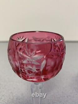 Red Cut/Clear Nachtmann Traube Decanter & 2 Cordial Glasses