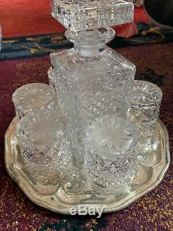 Royal Crystal Lead Crystal Cut Glass Decanters With X6 Glasses Diamond Cut