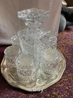 Royal Crystal Lead Crystal Cut Glass Decanters With X6 Glasses Diamond Cut