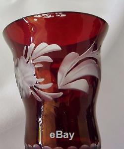 Ruby Bohemian Glass Drink Wine Set Antique Decanter 6 Glasses Cut Clear Czech