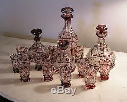 Ruby Cut To Clear Decanters and Tumblers Set
