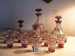 Ruby Cut To Clear Decanters and Tumblers Set