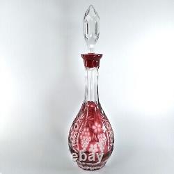 Ruby Cut to Clear Decanter Grapes Leaves Stars Flute Notched Neck IMPERFECT