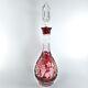 Ruby Cut To Clear Decanter Grapes Leaves Stars Flute Notched Neck Imperfect