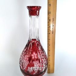 Ruby Cut to Clear Decanter Grapes Leaves Stars Flute Notched Neck IMPERFECT