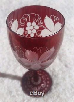 Ruby Red Cut To Clear Crystal Decanter with Glasses