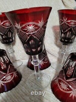 Ruby Red Cut To Clear Czech Wine Glasses Set Of 6