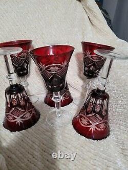 Ruby Red Cut To Clear Czech Wine Glasses Set Of 6