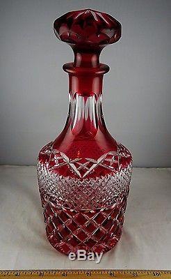 Ruby Red Cut To Clear Glass Decanter Diamonds, Crosshatching