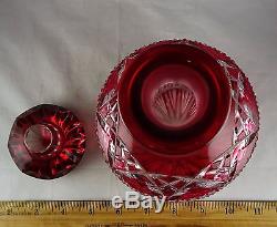 Ruby Red Cut To Clear Glass Decanter Diamonds, Crosshatching