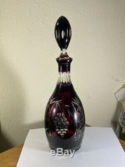 Ruby Red Cut to Clear German Crystal Decanter by Imperlux Vintage