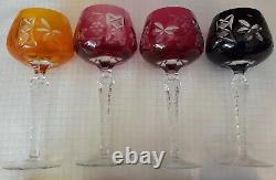 SET 8 BOHEMIAN CZECH CUT TO CLEAR CRYSTAL WINE Glass Goblets Hocks Multi Color